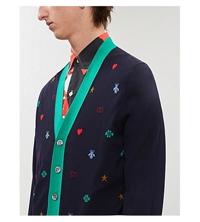 Shop Gucci Graphic-embroidered Xx Cardigan In Ink Multi