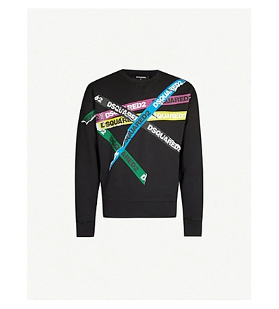 Shop Dsquared2 Branded-print Cotton-jersey Sweatshirt In Black