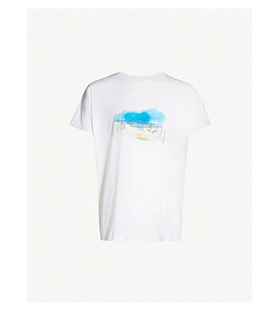 Shop Greg Lauren Beach-print Cotton-jersey T-shirt In White