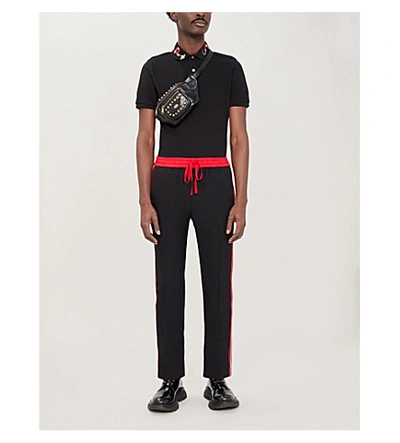 Shop Gucci Snake-embroidered Cotton-piqué Polo Shirt In Black  Red