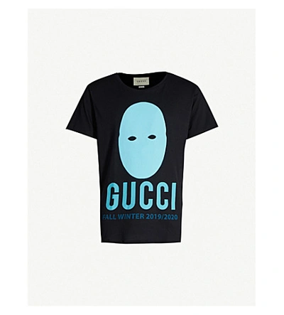 Shop Gucci Manifesto Mask-print Cotton-jersey T-shirt In Black+blue