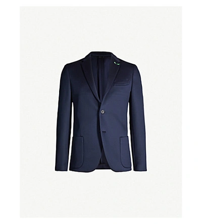 Shop Fendi Logo-embroidered Regular-fit Woven Blazer In Blue