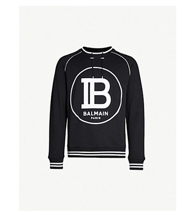 Shop Balmain Logo-print Cotton-jersey Sweatshirt In Noir Blanc