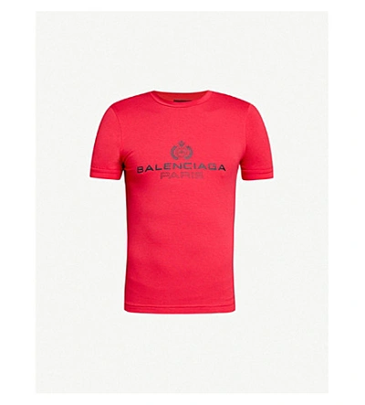 Balenciaga Red Men's Paris Bb Logo Print T-shirt | ModeSens