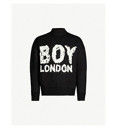 Shop Boy London Scribble Logo-intarsia Knitted Jumper In Black