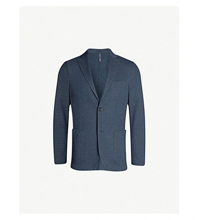 Shop Slowear Herringbone Cotton And Wool-blend Jacket In Blu Medio