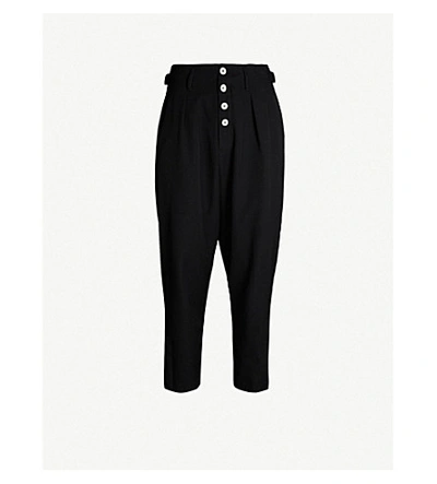 Shop Yohji Yamamoto Regular-fit Tapered Wool Trousers In Black