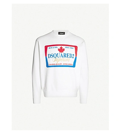 Shop Dsquared2 Graphic-print Cotton-jersey Sweatshirt In White