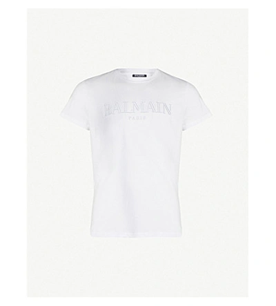 Shop Balmain Logo-appliqué Cotton-jersey T-shirt In White