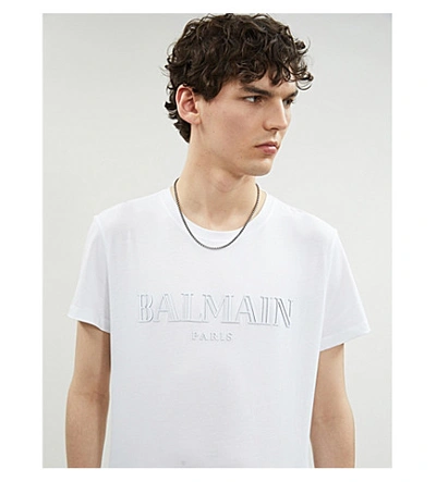 Shop Balmain Logo-appliqué Cotton-jersey T-shirt In White