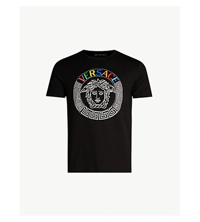 Shop Versace Graphic-print Crewneck Cotton-jersey T-shirt In Nero