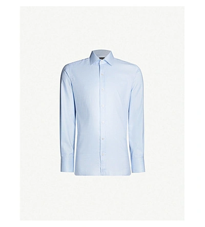 Shop Tom Ford Checked Regular-fit Cotton Shirt In Sky
