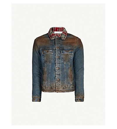Shop Off-white Shearling-collar Faded Denim Jacket In Dirty Blue Black