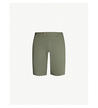 Shop Ted Baker Shorlid Geometric-print Stretch-cotton Shorts In Khaki