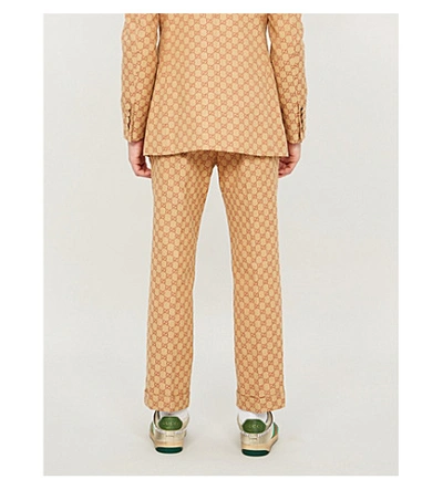 Shop Gucci Logo-webbing Cropped Regular-fit Straight Cotton-blend Trousers In Beige Ruggine