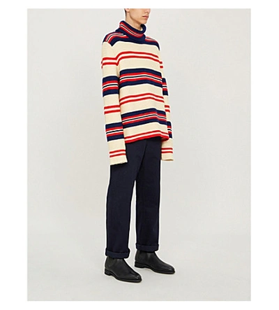 Shop Gucci Striped Turtleneck Cotton And Wool-blend Jumper In Milk Red
