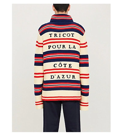 Shop Gucci Striped Turtleneck Cotton And Wool-blend Jumper In Milk Red