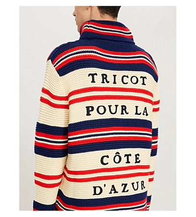 Shop Gucci Striped Turtleneck Cotton And Wool-blend Jumper In Milk Red