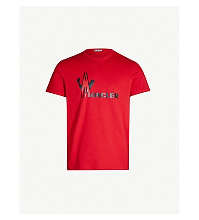 Moncler Logo-front Cotton-jersey T-shirt In Red | ModeSens