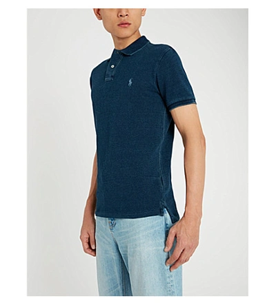 Shop Polo Ralph Lauren Logo-embroidered Slim-fit Cotton-piqué Polo Shirt In Dark Indigo