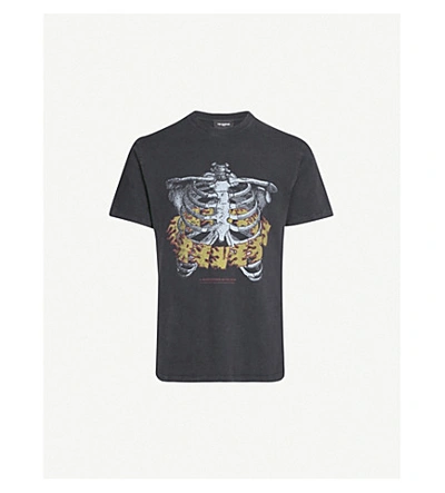 Shop The Kooples Ribcage Print Cotton-jersey T-shirt In Bla55