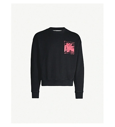 Shop Off-white Graphic-print Cotton-jersey Sweatshirt In Black Fuchsia