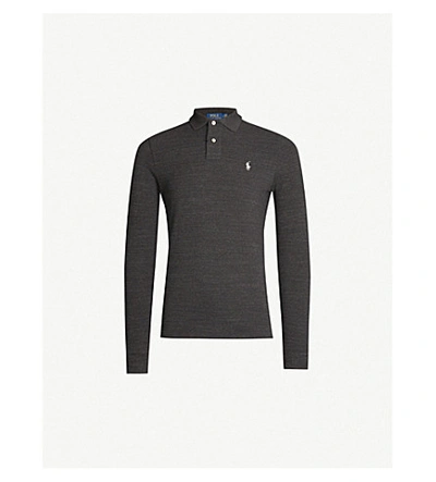 Shop Polo Ralph Lauren Logo-embroidered Slim-fit Cotton-piqué Polo Shirt In Black Htr