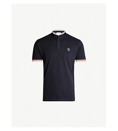 Shop The Kooples Striped-trim Marled Cotton Polo Shirt In Nav03