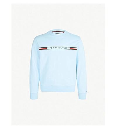 Shop Tommy Hilfiger Logo-embroidered Cotton-jersey Sweatshirt In Turquoise