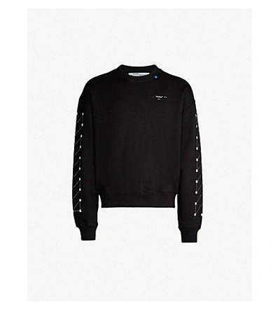 Shop Off-white Graphic-print Crewneck Cotton-jersey Sweatshirt In Black Silver