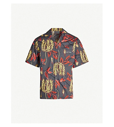 Shop Prada Lilium-print Relaxed-fit Cotton Shirt In Grey Red Yellow