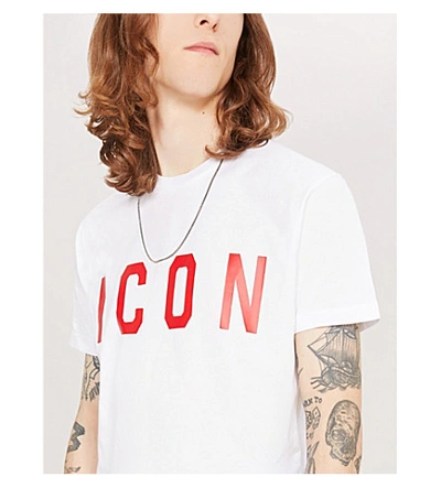 Shop Dsquared2 Icon Cotton-jersey T-shirt In White Red