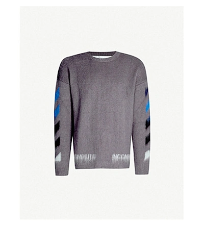 Shop Off-white Branded Crewneck Knitted Jumper In Melange Grey