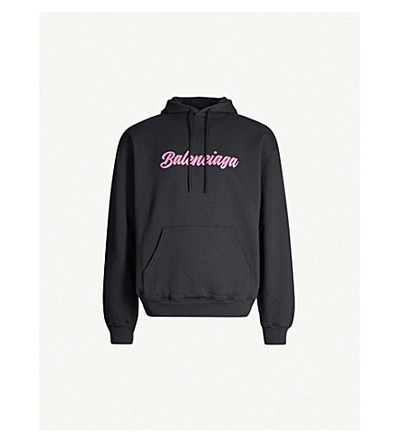 Shop Balenciaga Logo-print Cotton-jersey Hoody In Black Pink