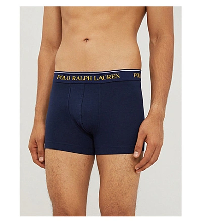 Shop Polo Ralph Lauren Pack Of Three Classic-fit Stretch-cotton Boxer Briefs In Navy/yellow