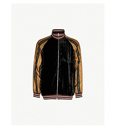 Shop Gucci Contrast-sleeve Velour Jacket In Black Multi