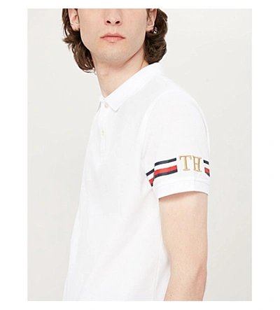 Shop Tommy Hilfiger Striped-trim Cotton-piqué Polo Shirt In White