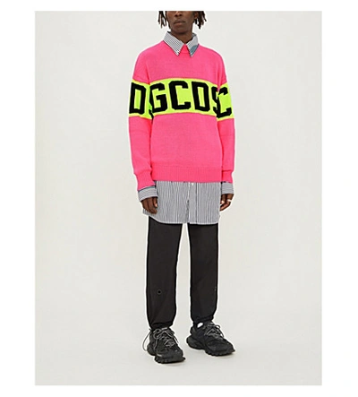 Shop Gcds Logo-intarsia Wool-blend Jumper In Pink