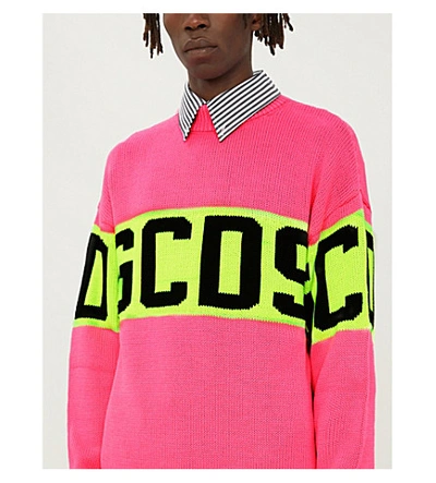 Shop Gcds Logo-intarsia Wool-blend Jumper In Pink