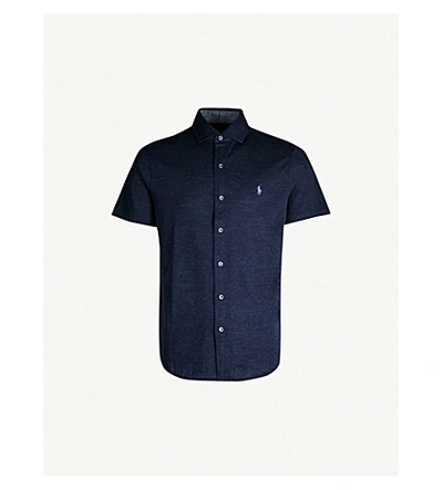 Shop Polo Ralph Lauren Logo-embroidered Slim-fit Cotton Shirt In Winter Navy Heather