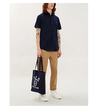 Shop Polo Ralph Lauren Logo-embroidered Slim-fit Cotton Shirt In Winter Navy Heather