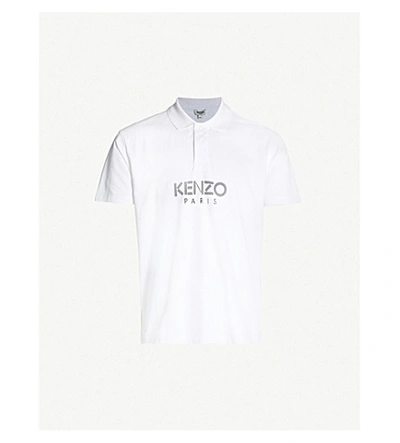 Shop Kenzo Branded Logo Cotton-piqué Polo Shirt In White
