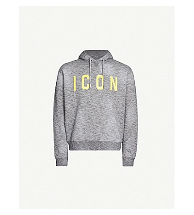 Shop Dsquared2 Icon Logo-print Cotton-jersey Hoody In Grey Yellow