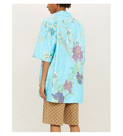 Shop Gucci Oversized Crinkled Woven Shirt In Pale Blue