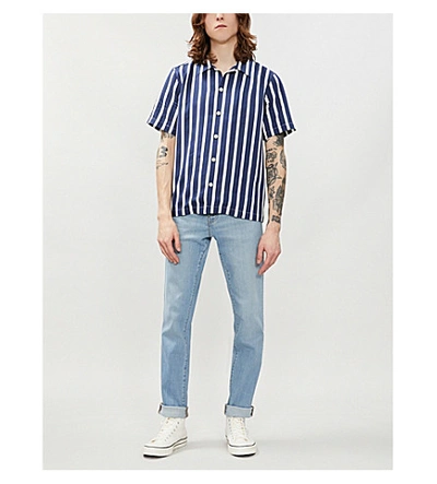 Shop Sandro Striped Regular-fit Cotton-twill Shirt In Navy Blue
