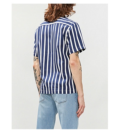 Shop Sandro Striped Regular-fit Cotton-twill Shirt In Navy Blue