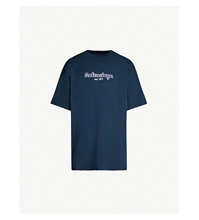 Shop Balenciaga Logo-print Cotton-jersey T-shirt In Navy White