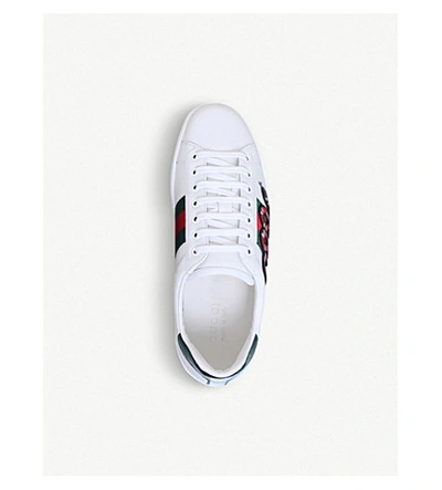 Shop Gucci Men's White Men's New Ace Embroidered-snake Leather Trainers