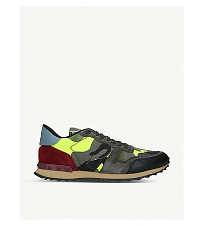 Shop Valentino Rockrunner Camouflage-print Leather Trainers In Grey/other