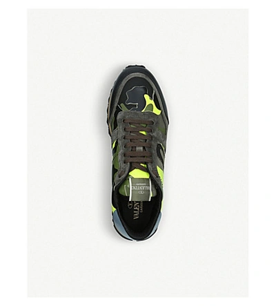 Shop Valentino Rockrunner Camouflage-print Leather Trainers In Grey/other